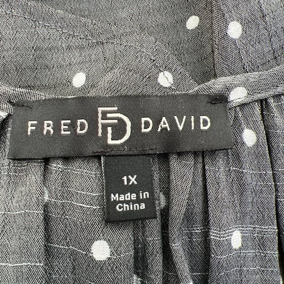 Fred David Ruffle Sleeve Polka Dot Rayon Blend Blouse Top Gray & White Plus 1X - Picture 5 of 9